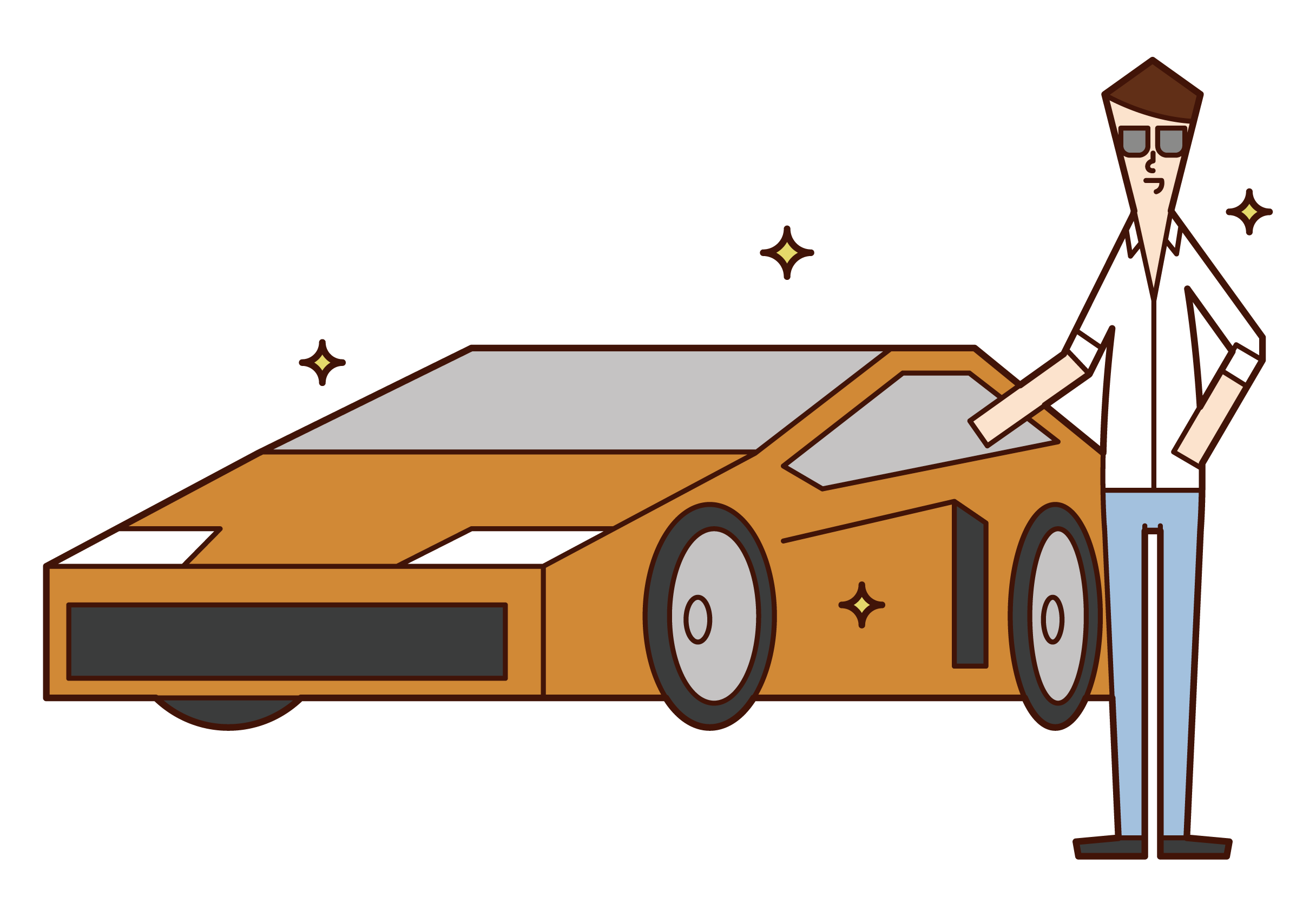 Illustration of a celebrity (male) riding a supercar