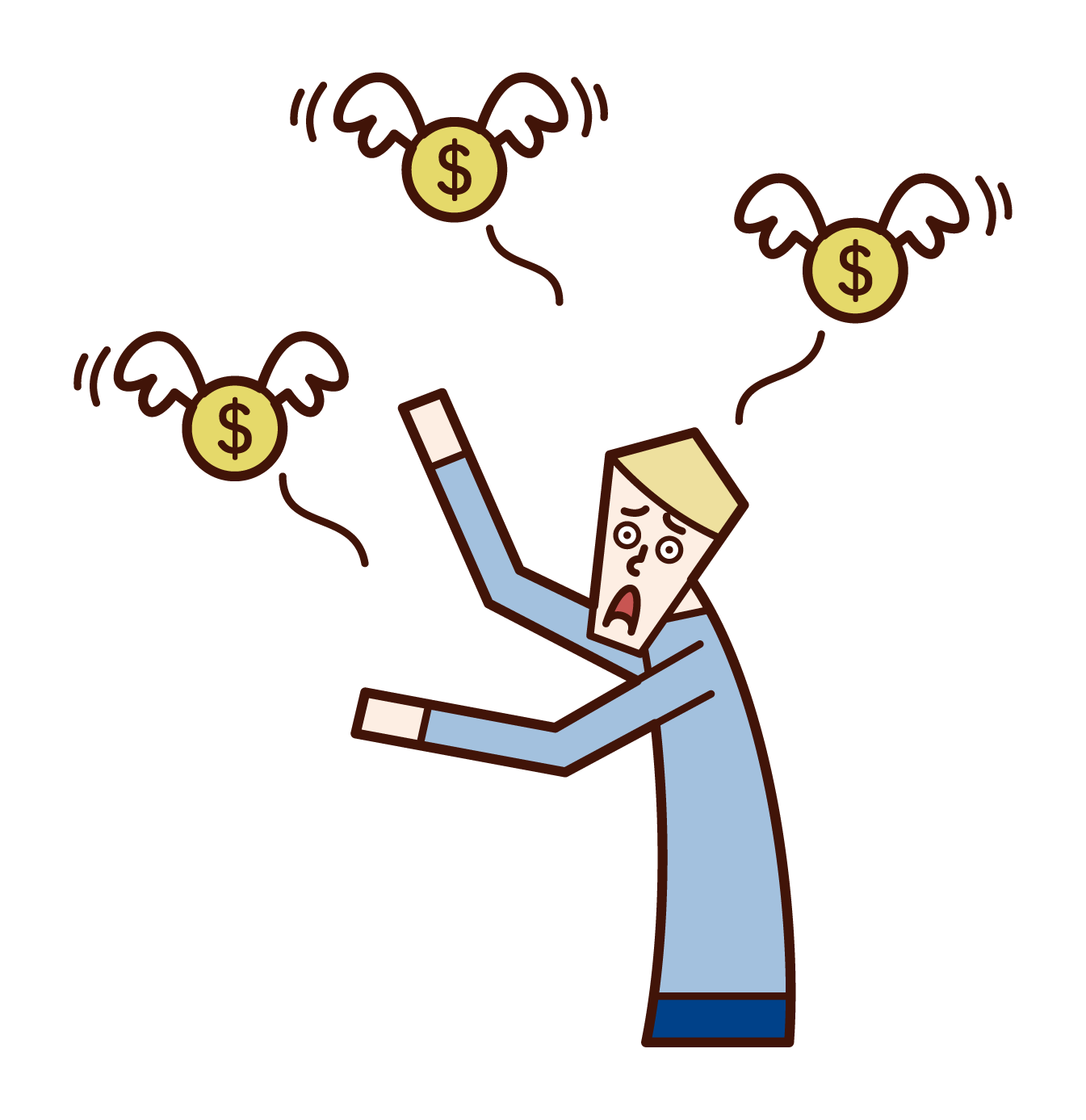 Illustration of a money-slenged spender (male)