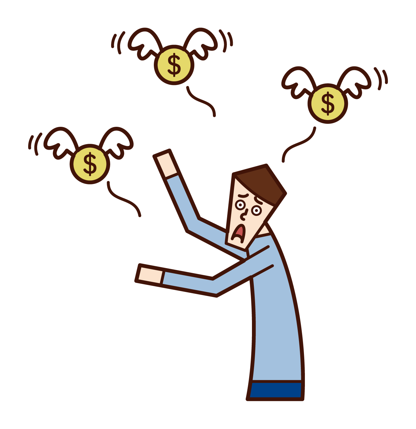 Illustration of a money-slenged spender (male)