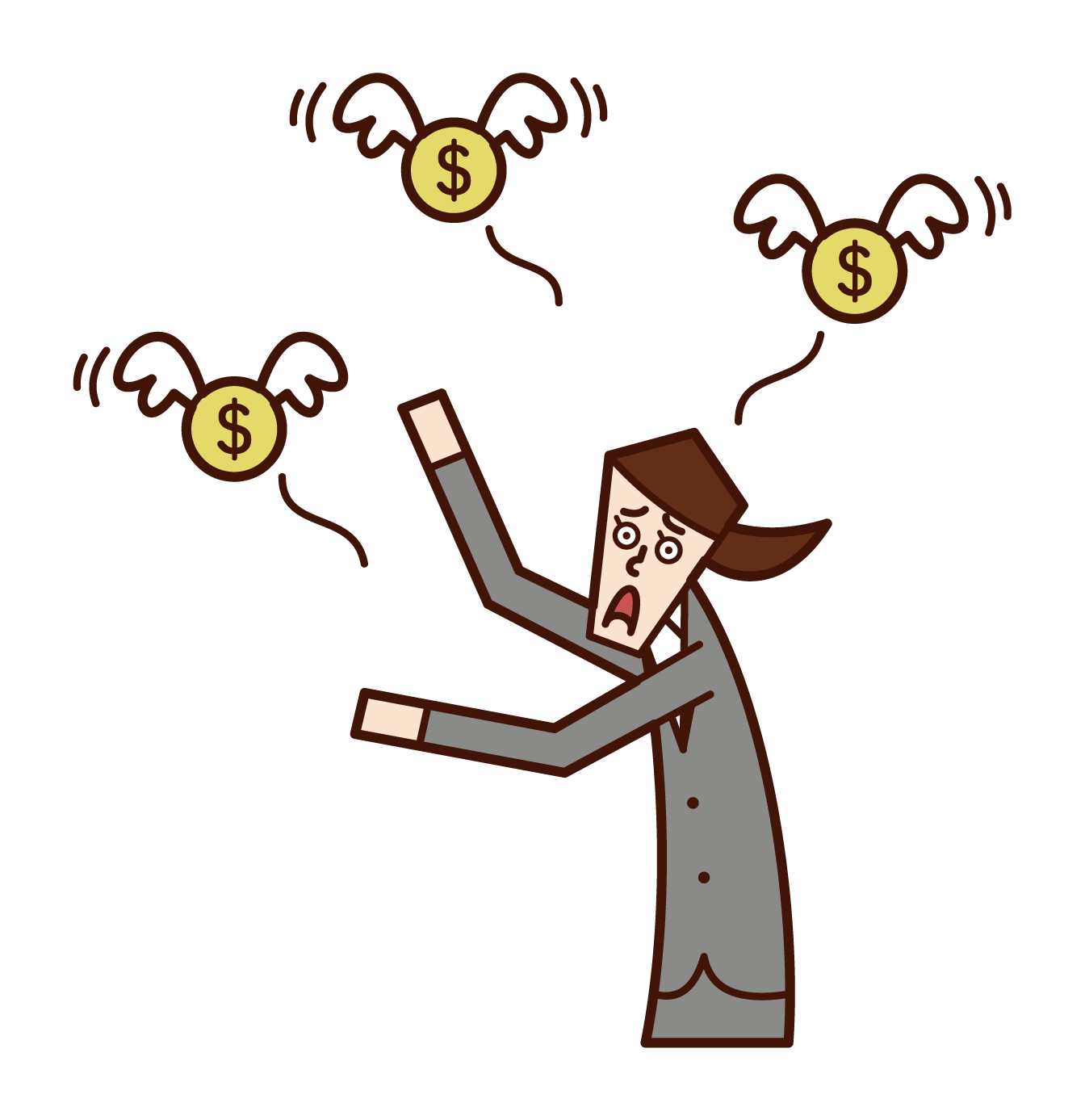 Illustration of a money-slenged spender (male)