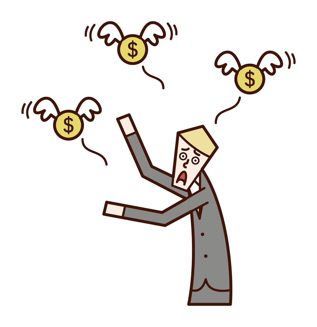 Illustration of a money-slenged spender (male)