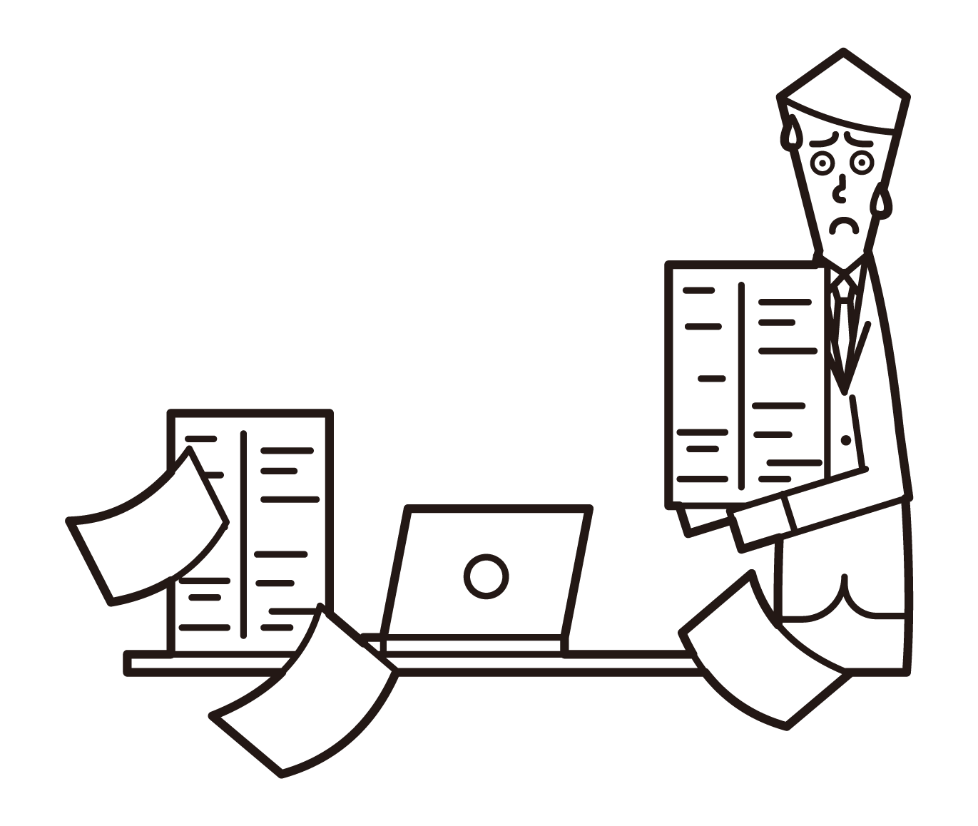 Illustration of a man organizing documents