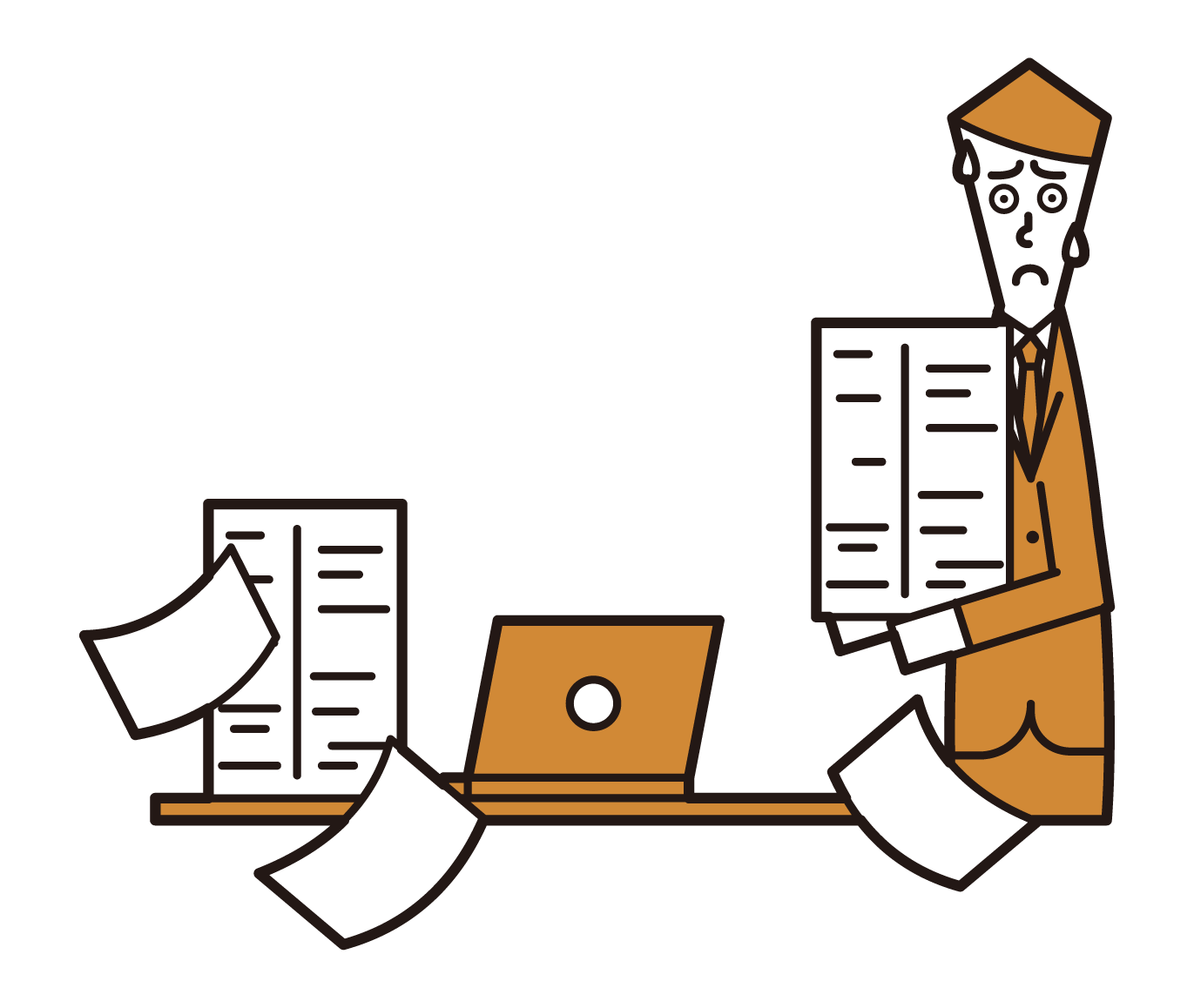 Illustration of a man organizing documents