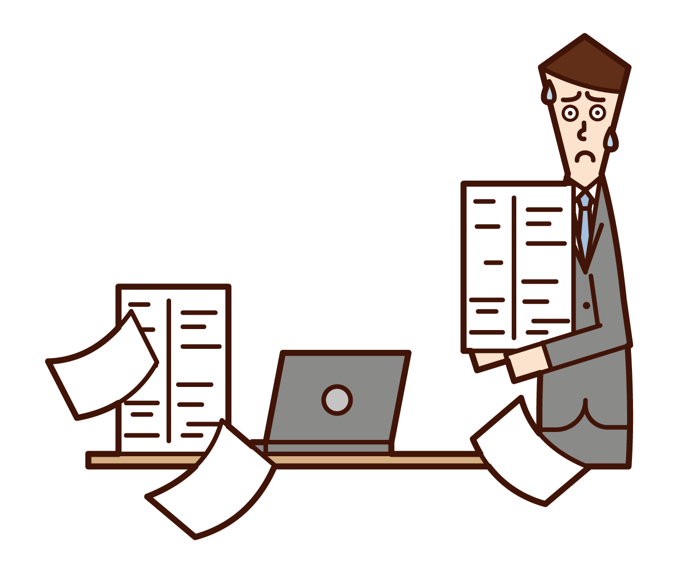 Illustration of a man organizing documents