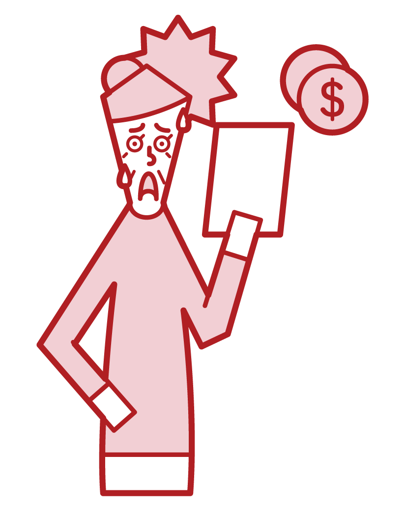 Illustration of a person (grandmother) surprised to see the bill