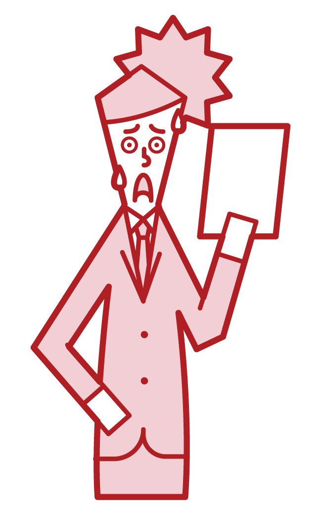 Illustration of a man who is surprised to see the documents