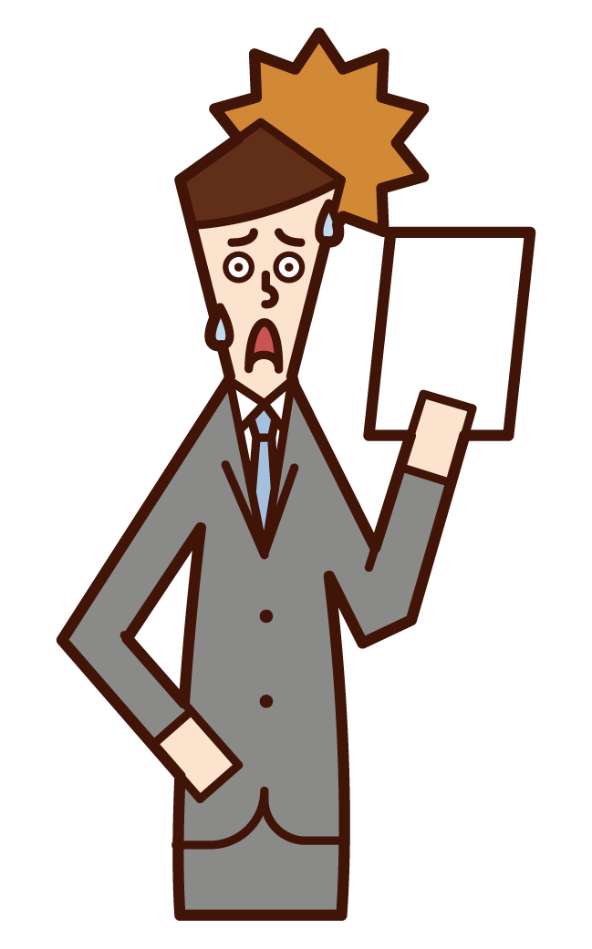 Illustration of a man who is surprised to see the documents