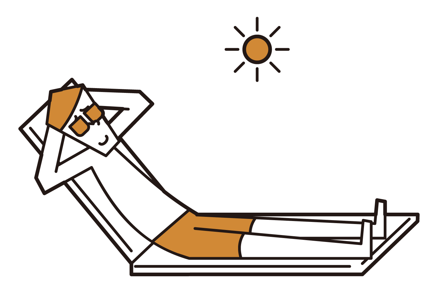 ビーチで日光浴をする人（男性）のイラスト