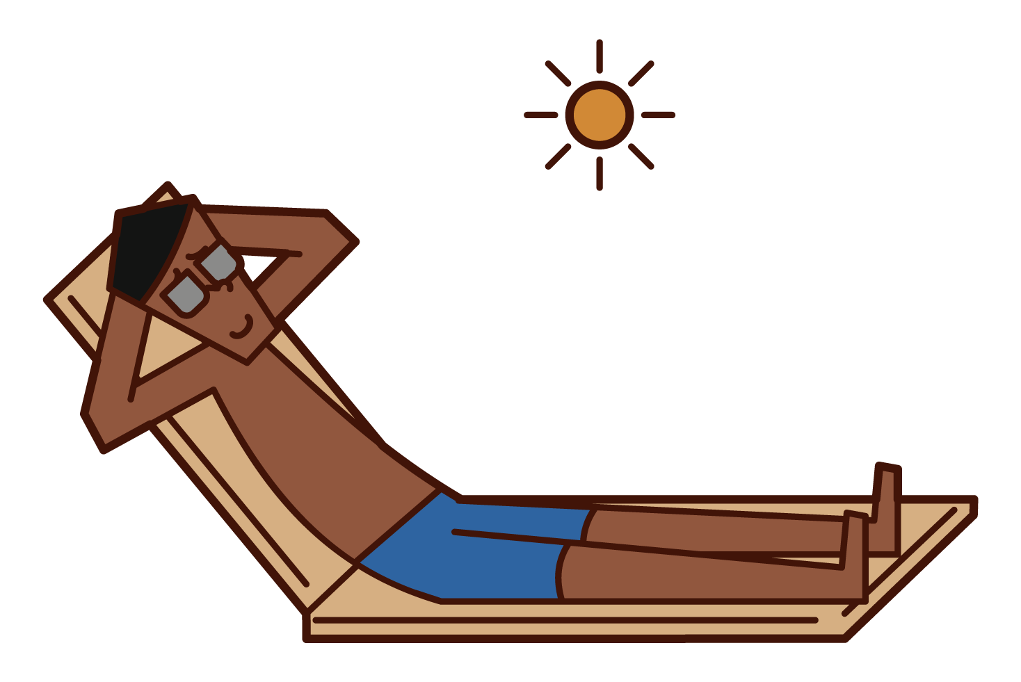ビーチで日光浴をする人（男性）のイラスト