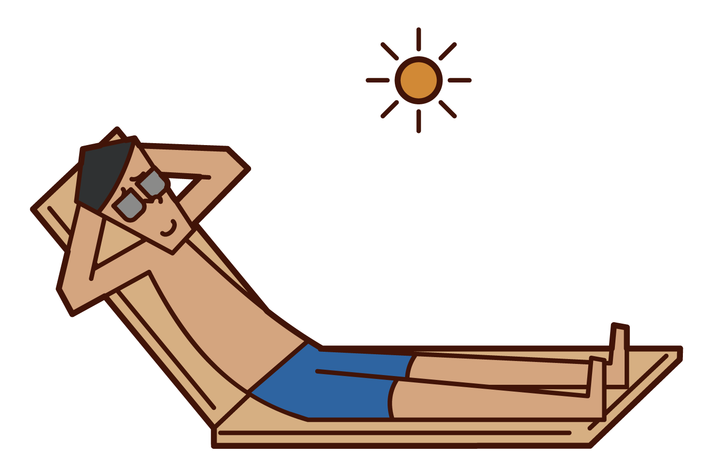 在海灘上曬太陽的人的插圖