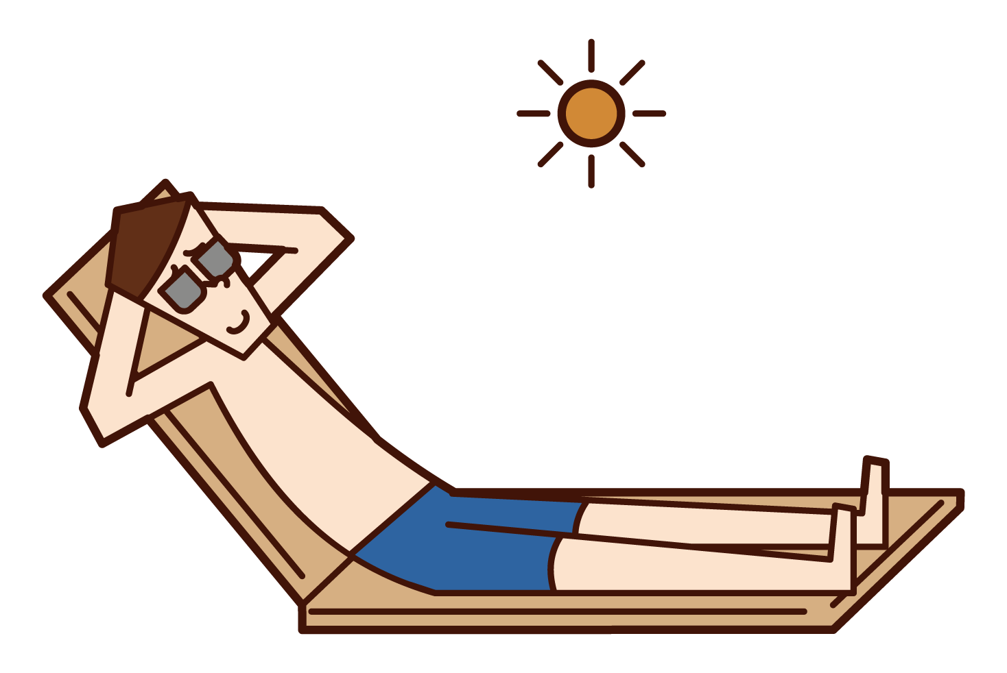 在海灘上曬太陽的人的插圖