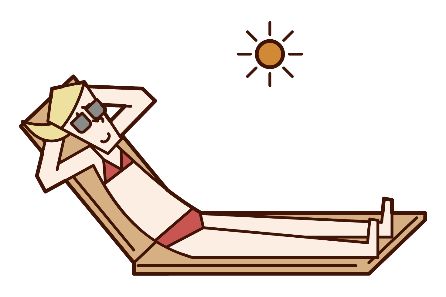 ビーチで日光浴をする人（女性）のイラスト