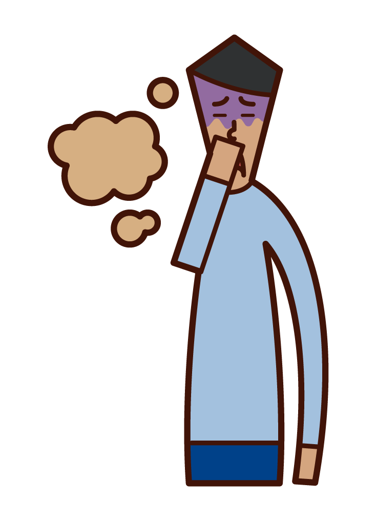 Illustration of a man (male) who smells and suppresses his nose