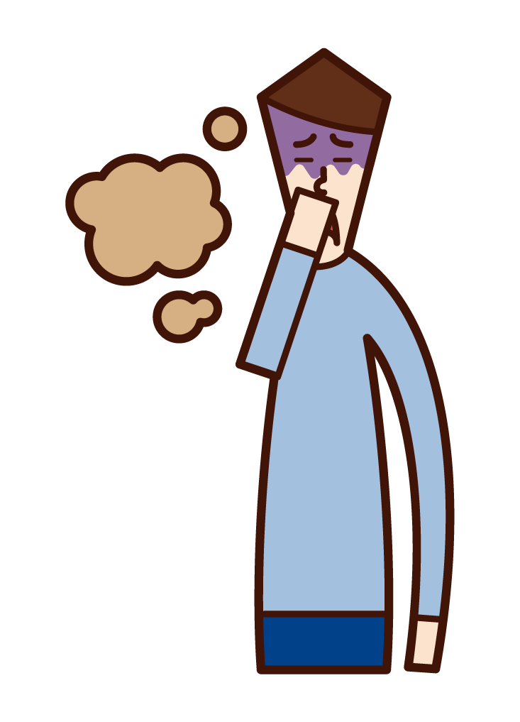 Illustration of a man (male) who smells and suppresses his nose