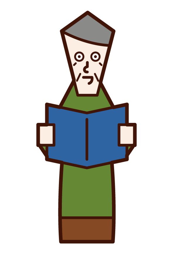 Illustration of a person (grandfather) who reads a book