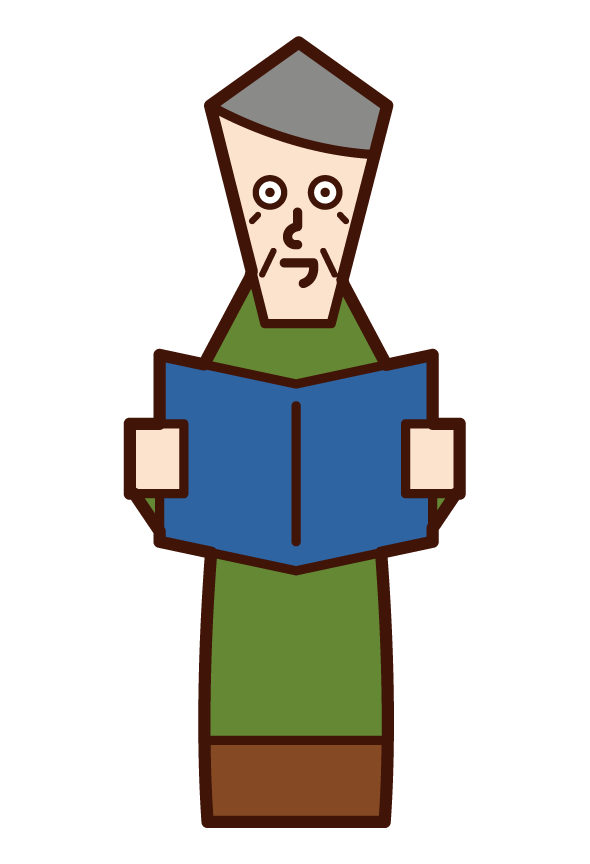 Illustration of a person (grandfather) who reads a book