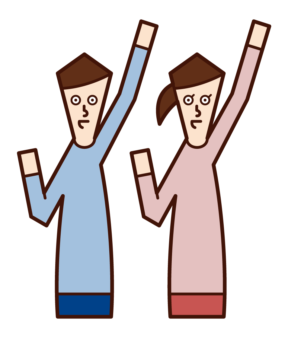 Illustration of people raising fists