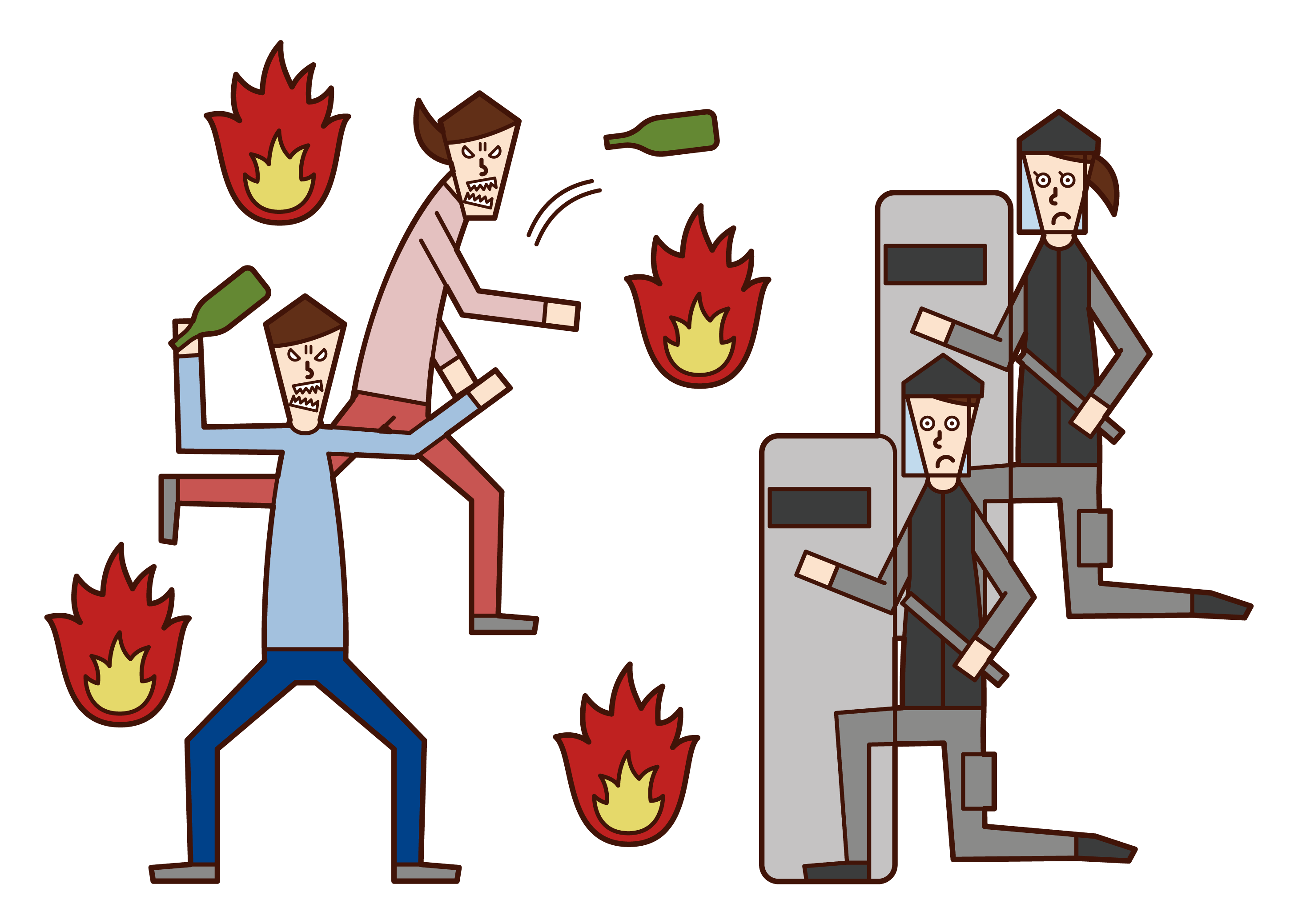 Illustration of a mob of protesters (females)