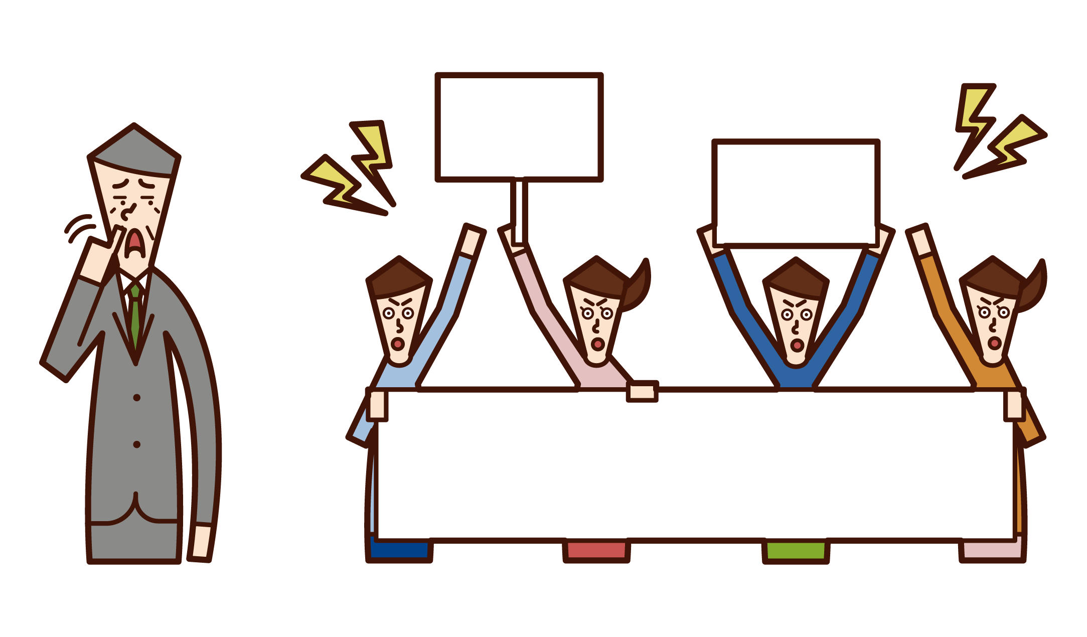 抗議活動に聞く耳を持たない政治家（男性）のイラスト
