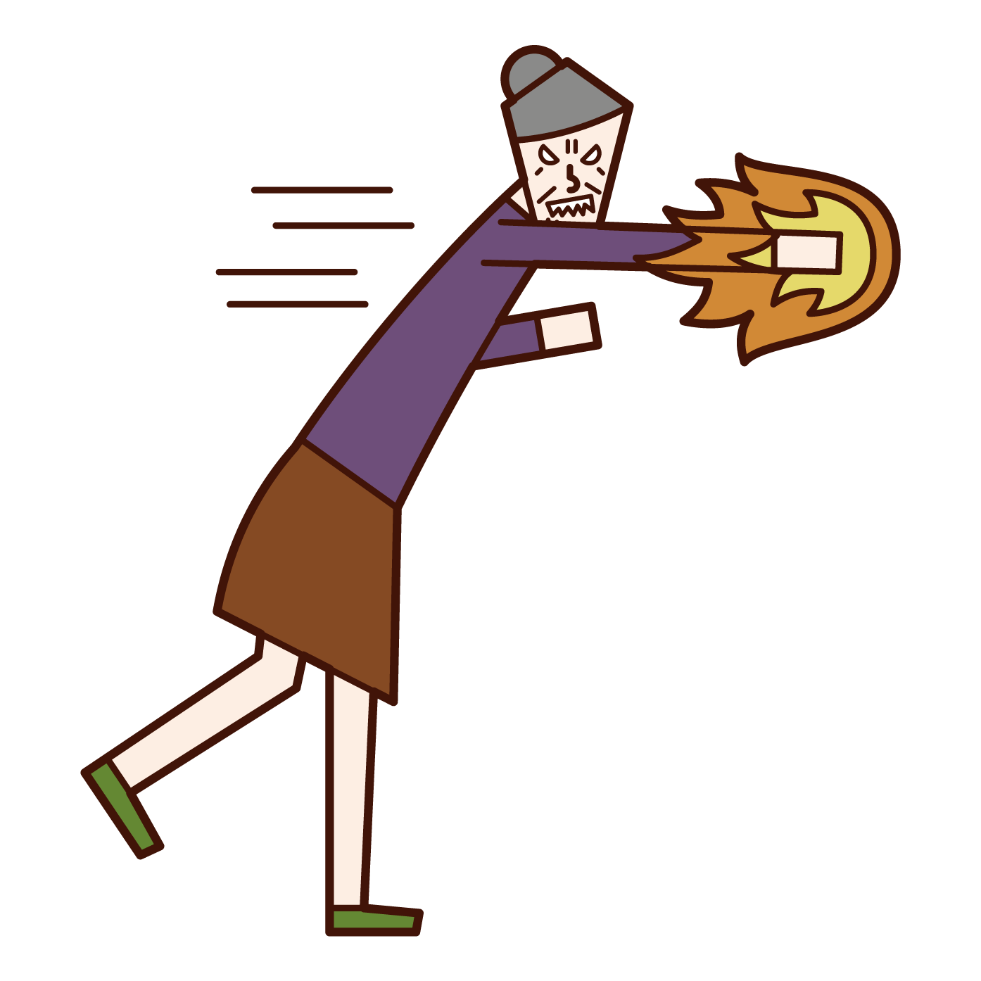 Illustration of a person (grandmother) who shoots a punch of anger