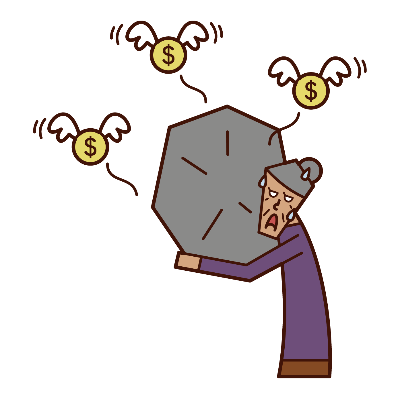 Illustration of a person (grandmother) who is in debt