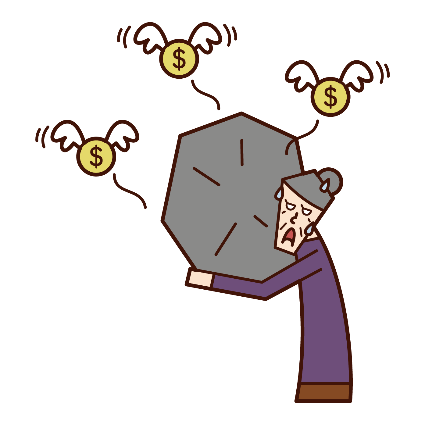 Illustration of a person (grandmother) who is in debt