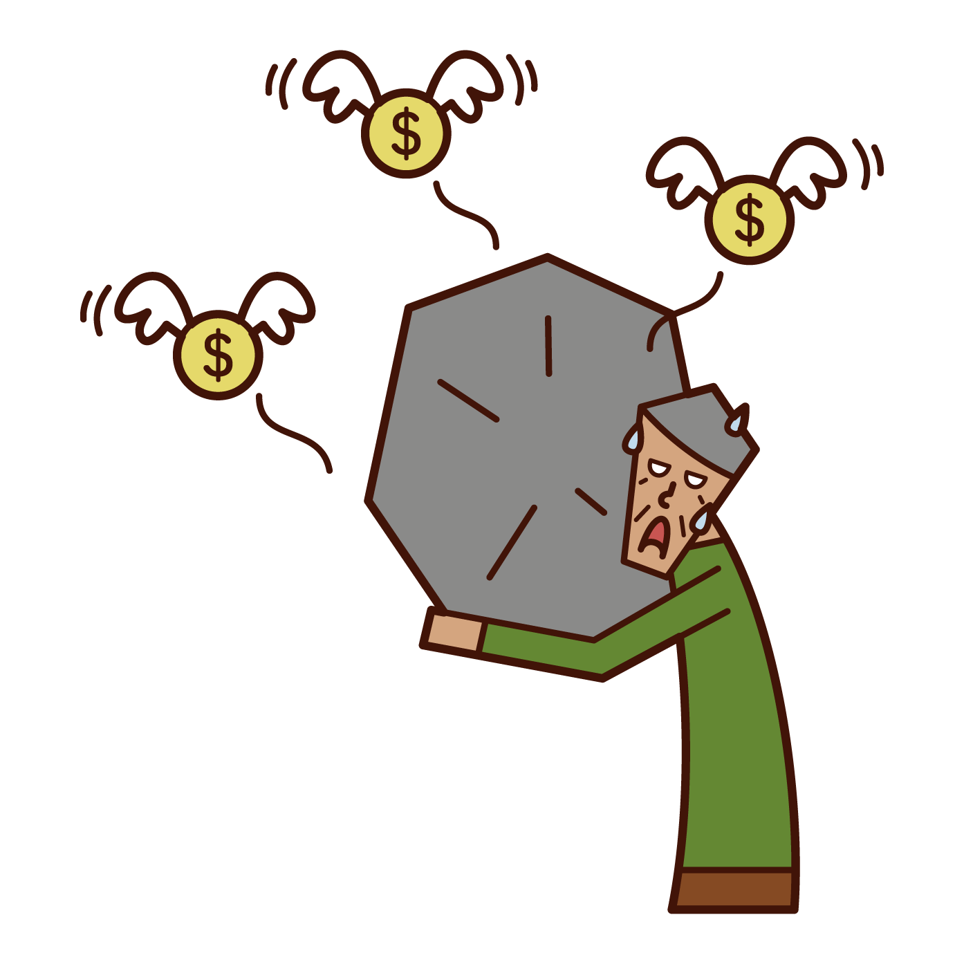 Illustration of a person (grandfather) who is in debt