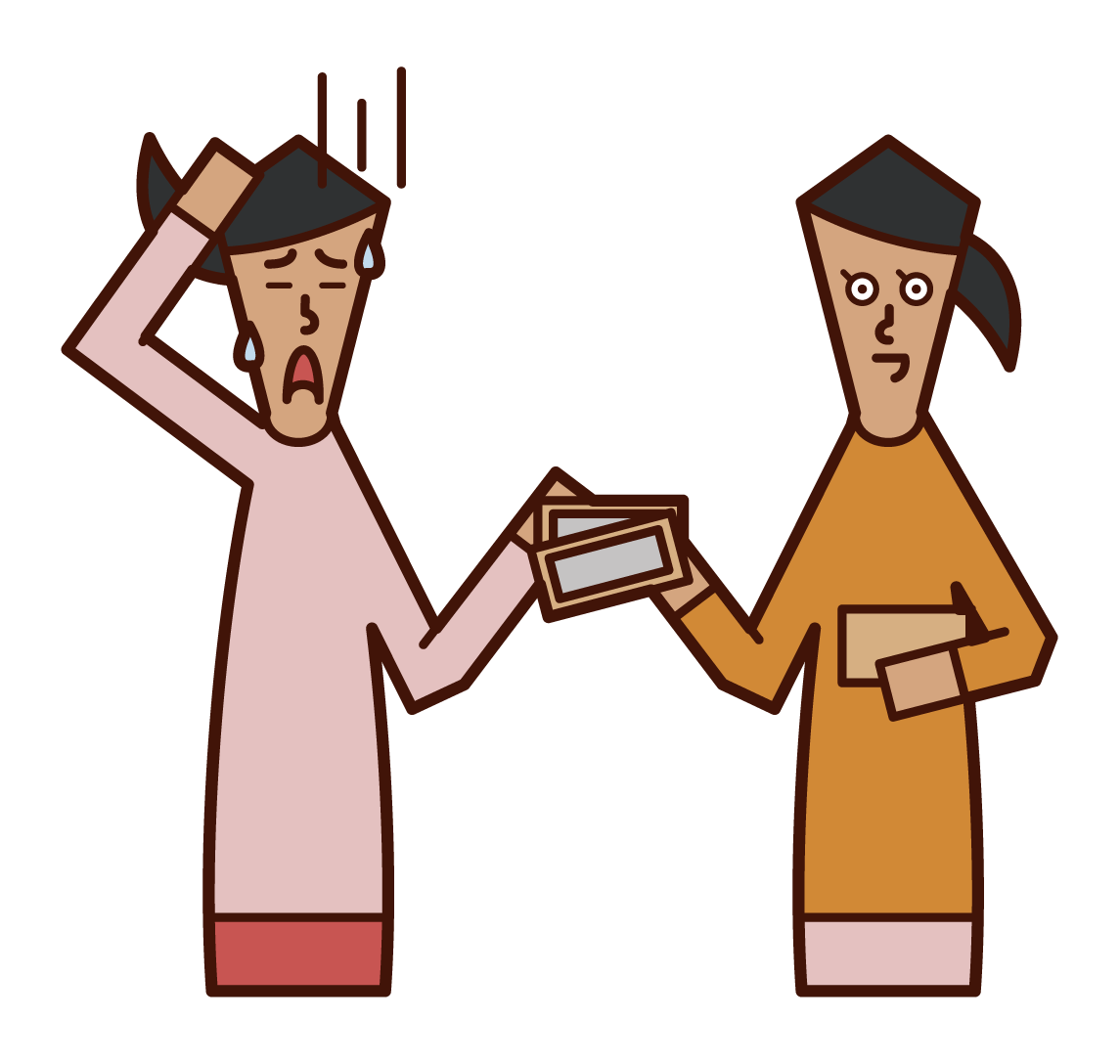 Illustration of a woman borrowing money from a friend