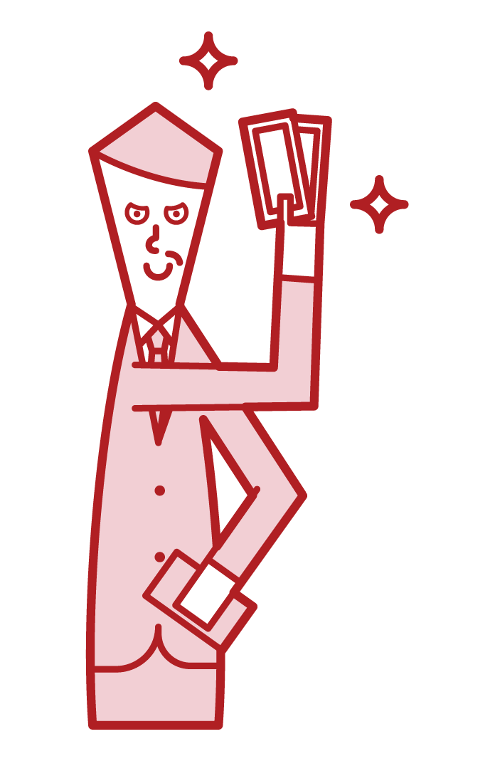 Illustration of a man (male) who pays money proudly