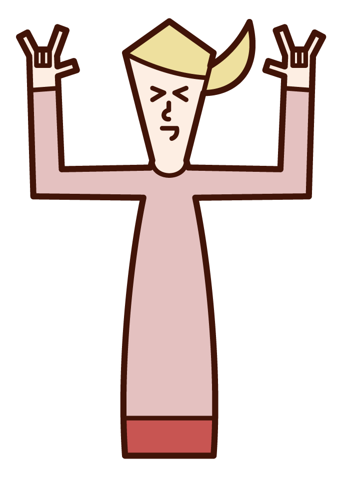 Illustration of a woman making a gesture of "Rock On"