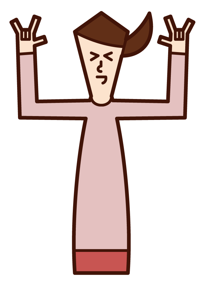 Illustration of a woman making a gesture of "Rock On"