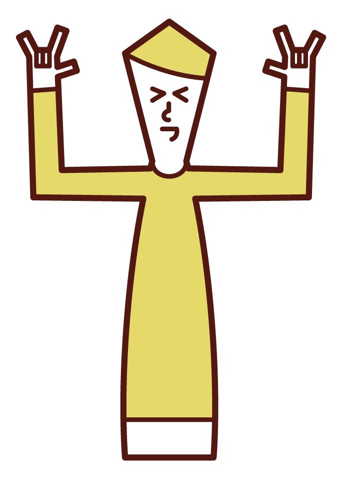Illustration of a man making a gesture of "Rock On"