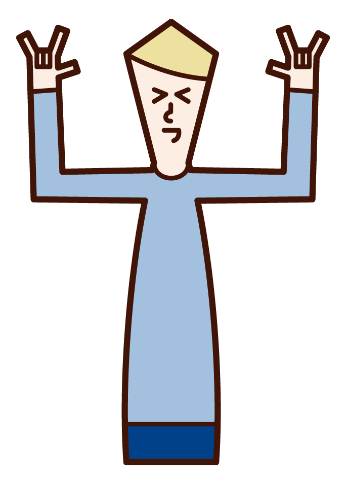 Illustration of a man making a gesture of "Rock On"