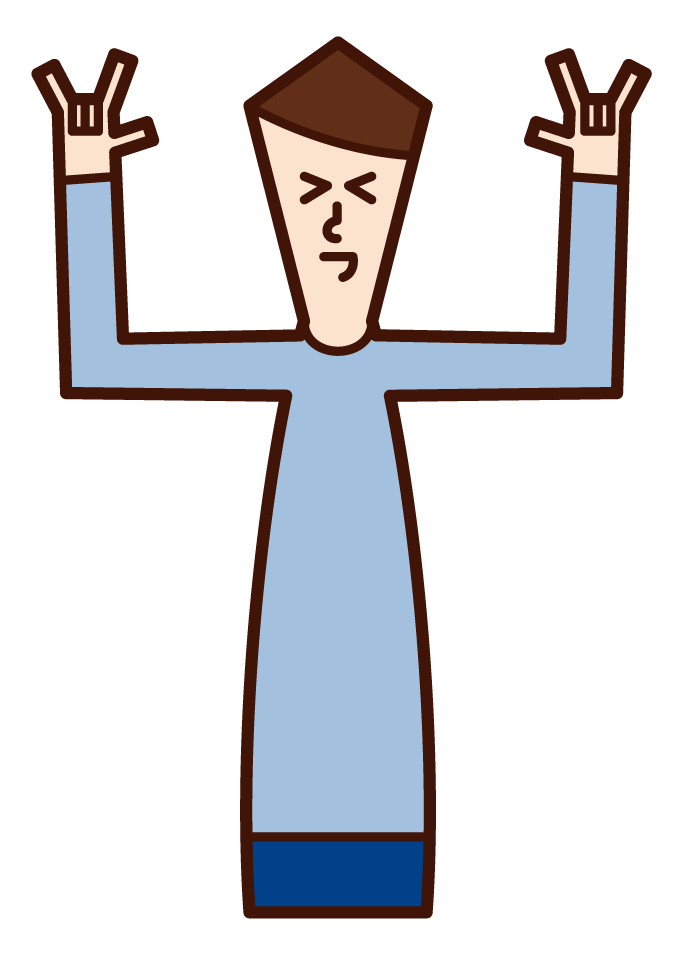 Illustration of a man making a gesture of "Rock On"