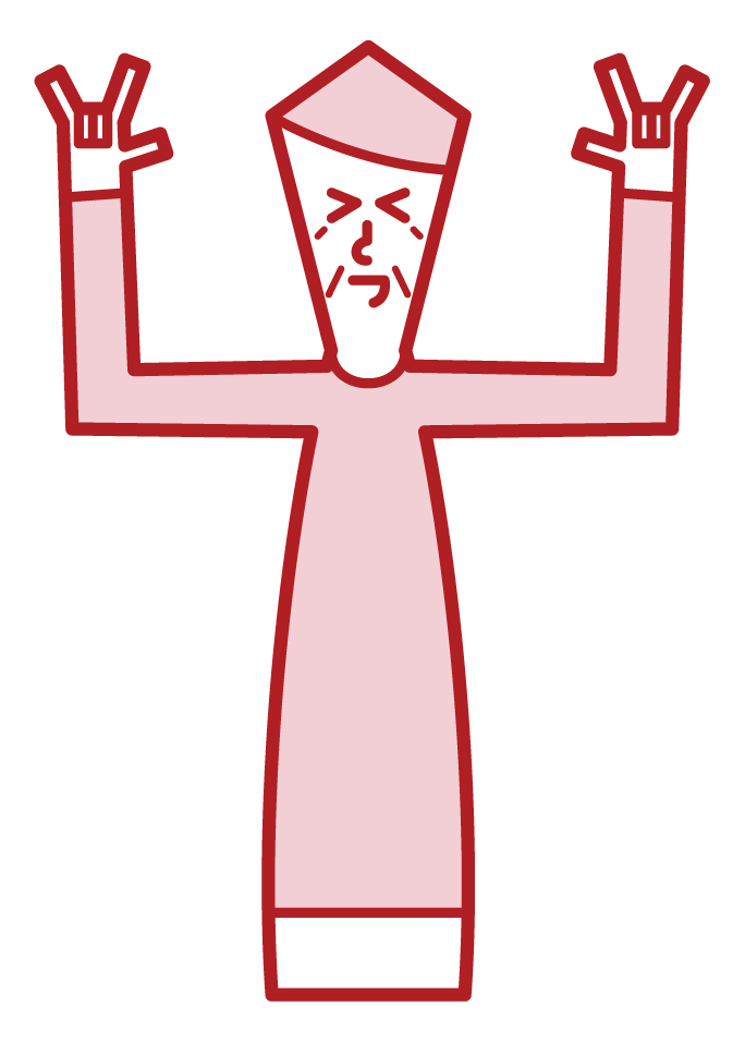 Illustration of a person (grandfather) making a gesture of "Rock On"