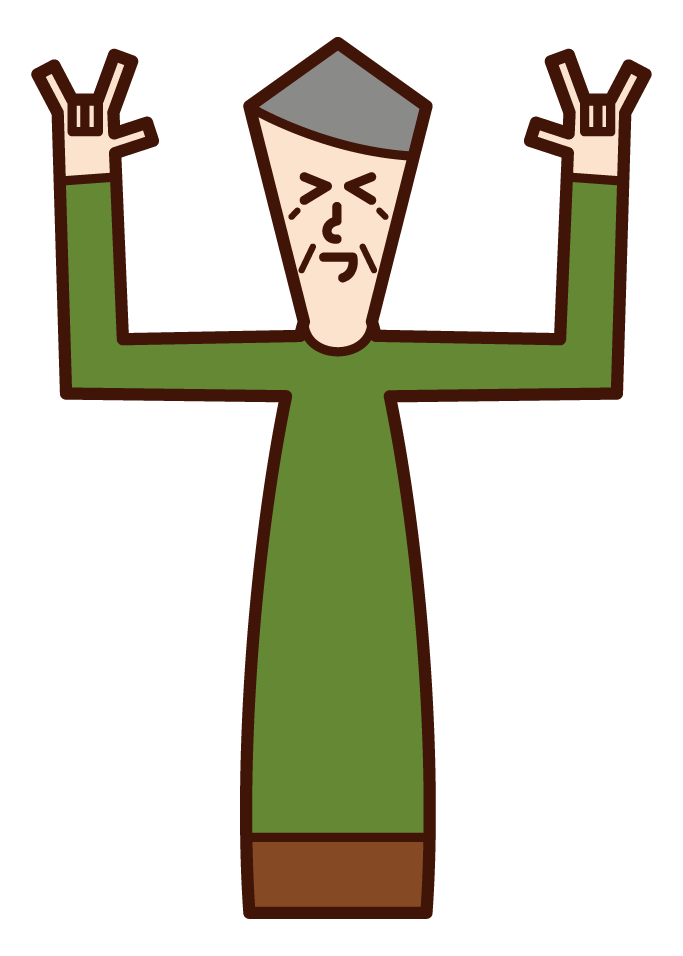 Illustration of a person (grandfather) making a gesture of "Rock On"
