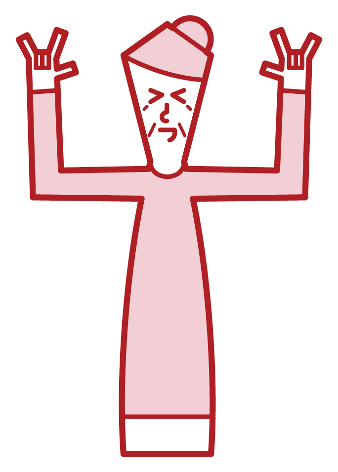 Illustration of a person (grandmother) making a gesture of "Rock On"