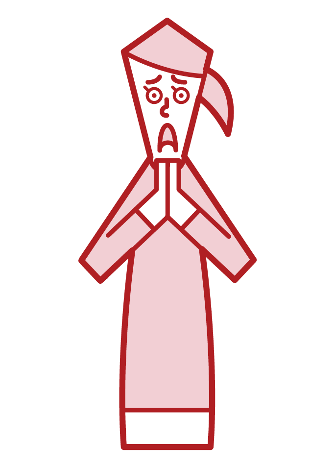Illustration of a person (female) who apologizes hand in hand