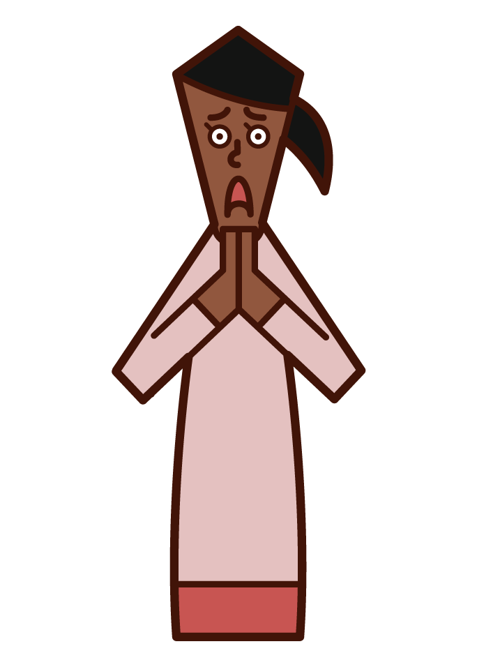 Illustration of a person (female) who apologizes hand in hand