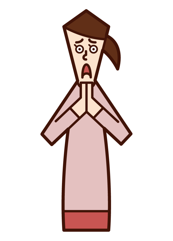 Illustration of a person (female) who apologizes hand in hand