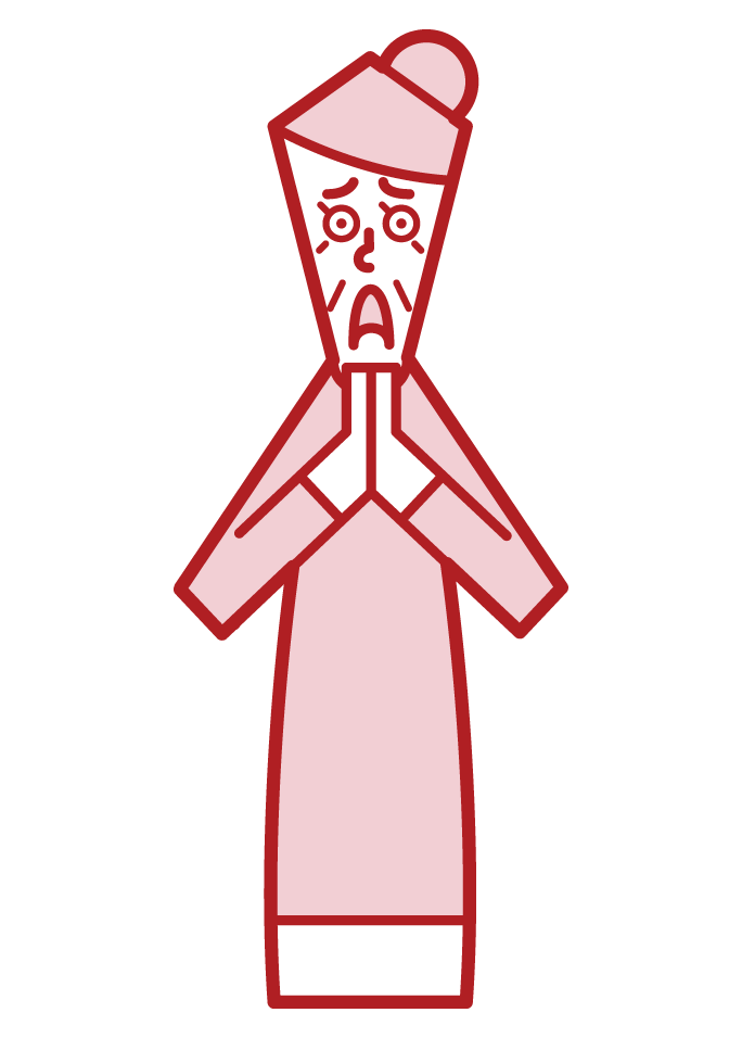 Illustration of a person (grandmother) who goes hand in hand and apologizes