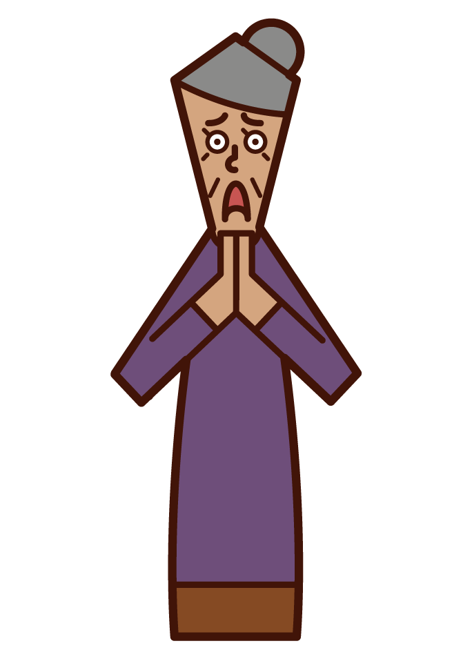 Illustration of a person (grandmother) who goes hand in hand and apologizes