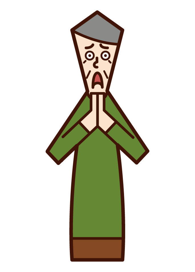 Illustration of a person (grandmother) who goes hand in hand and apologizes