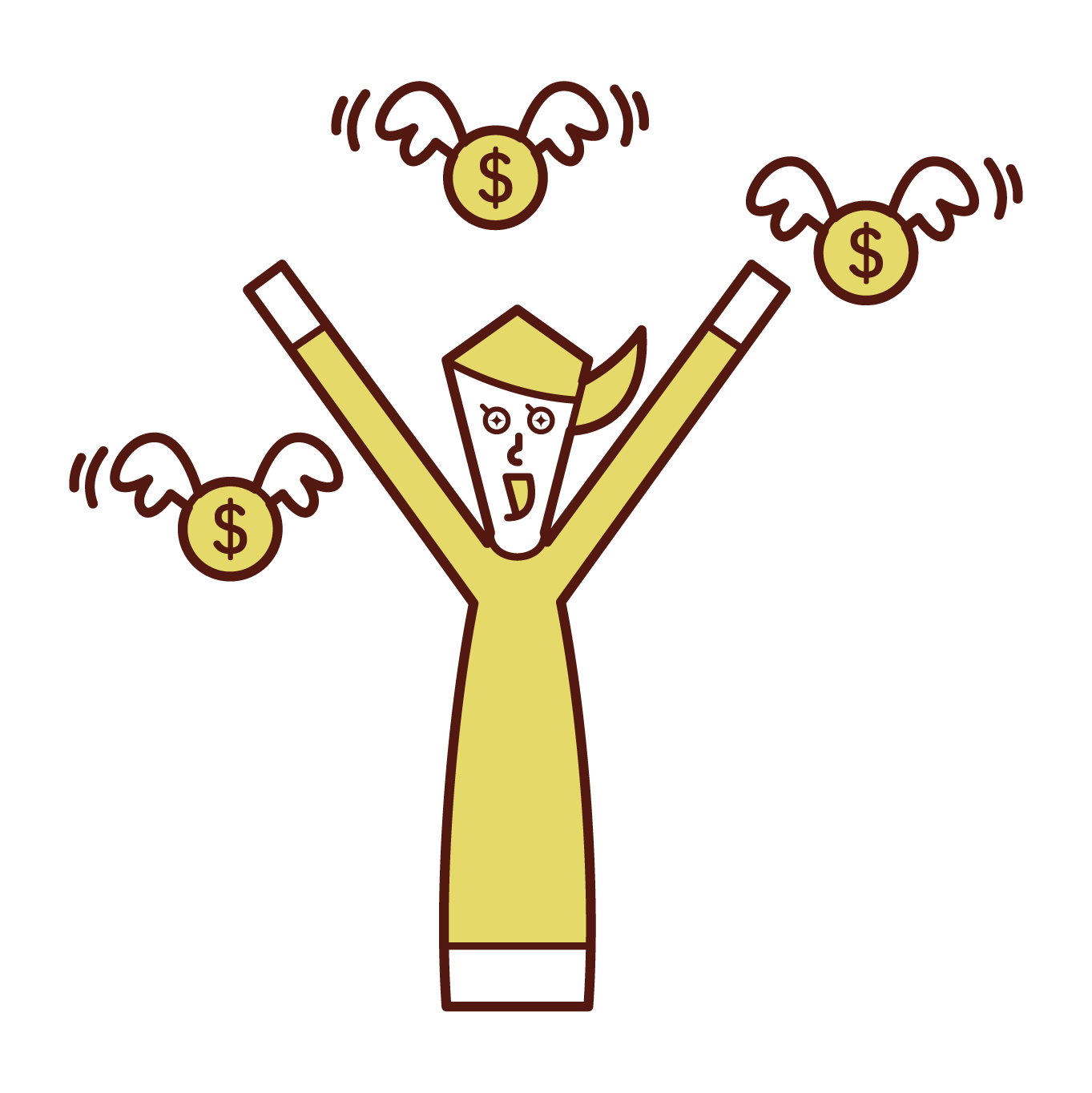 Illustration of a person (woman) who is pleased with earning a temporary income