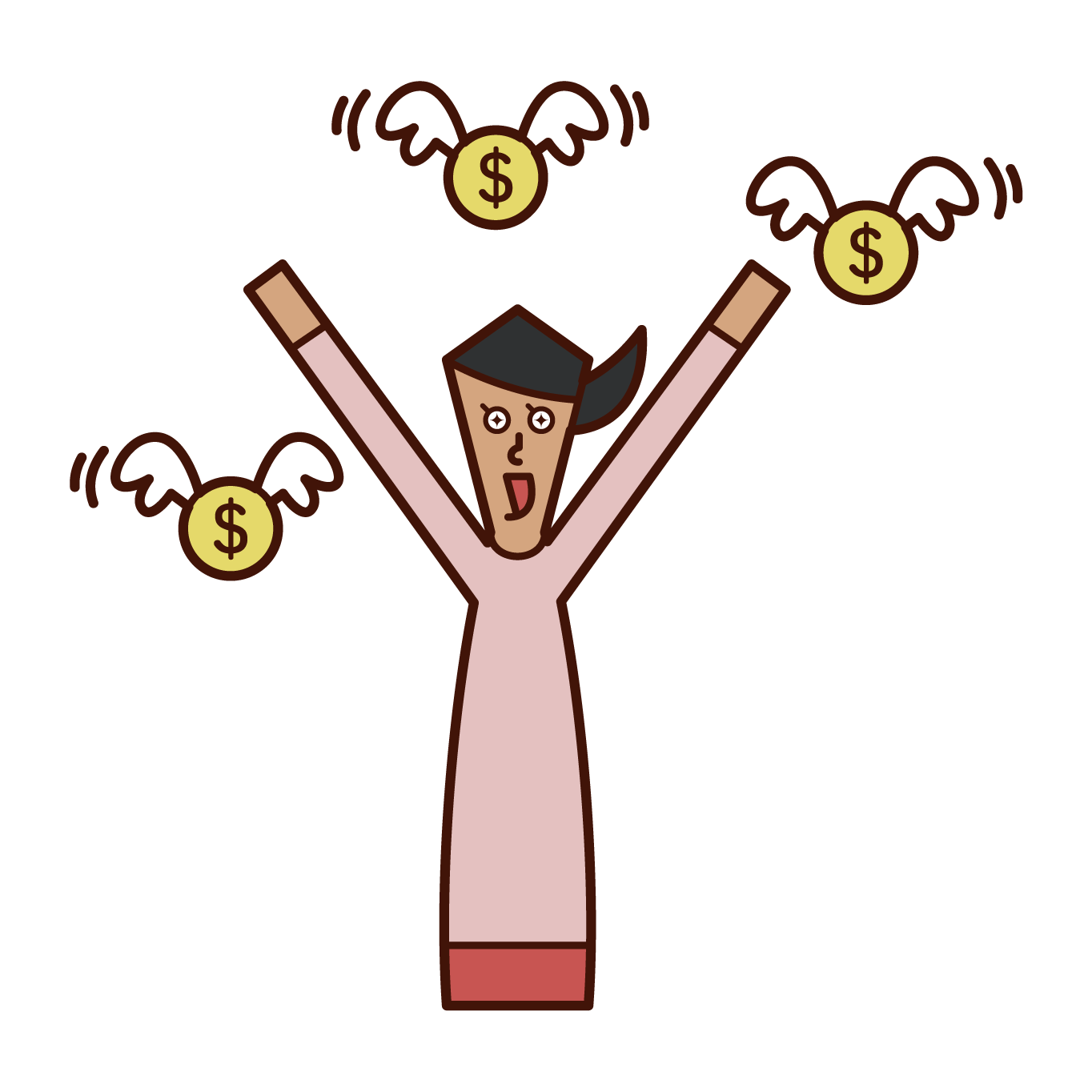 Illustration of a person (woman) who is pleased with earning a temporary income