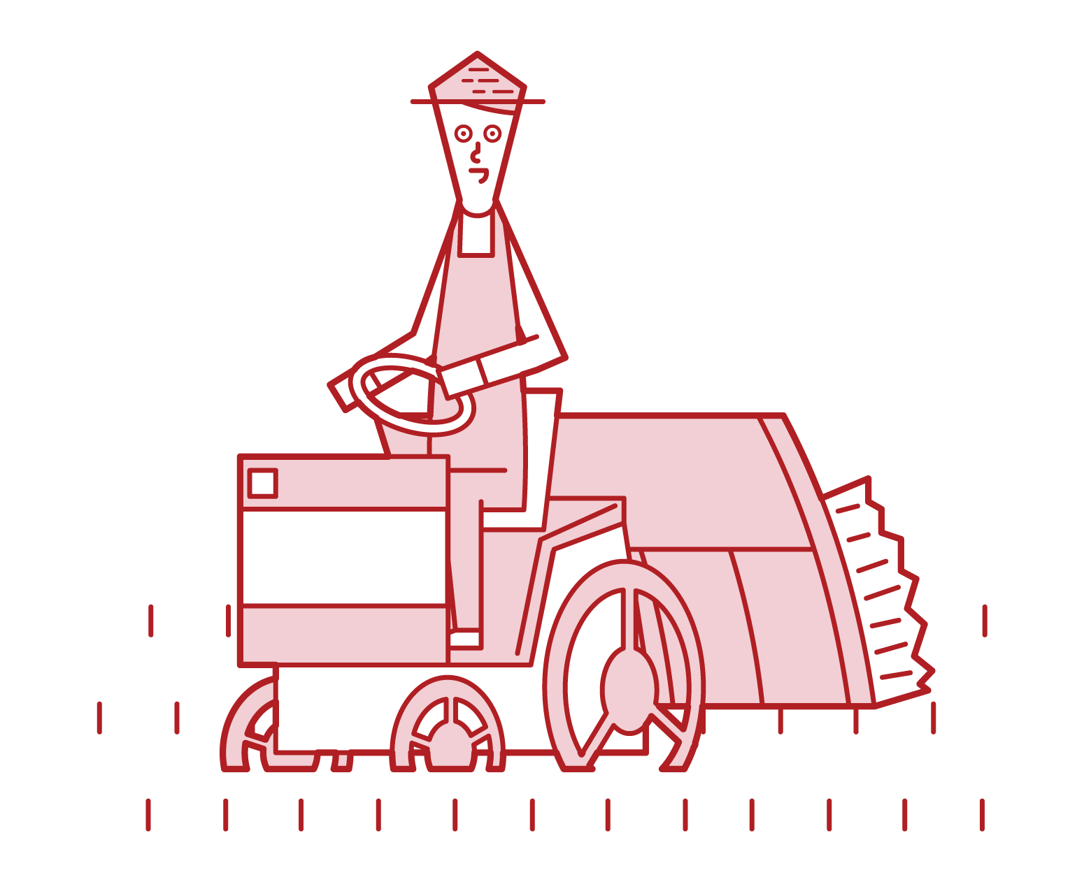Illustration of a man driving a passenger rice planting machine