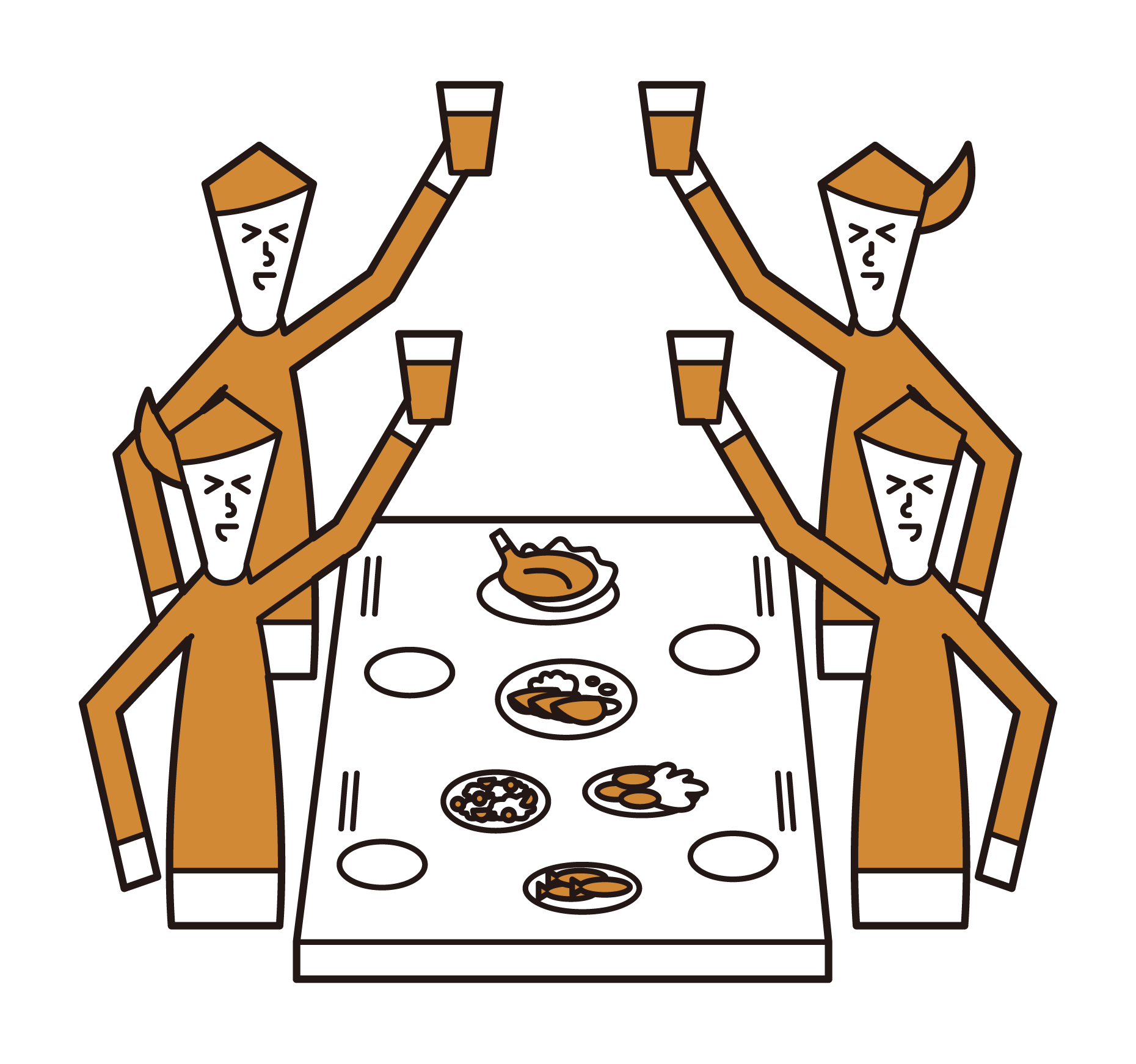 在晚宴上敬酒的人（男性和女性）的插圖