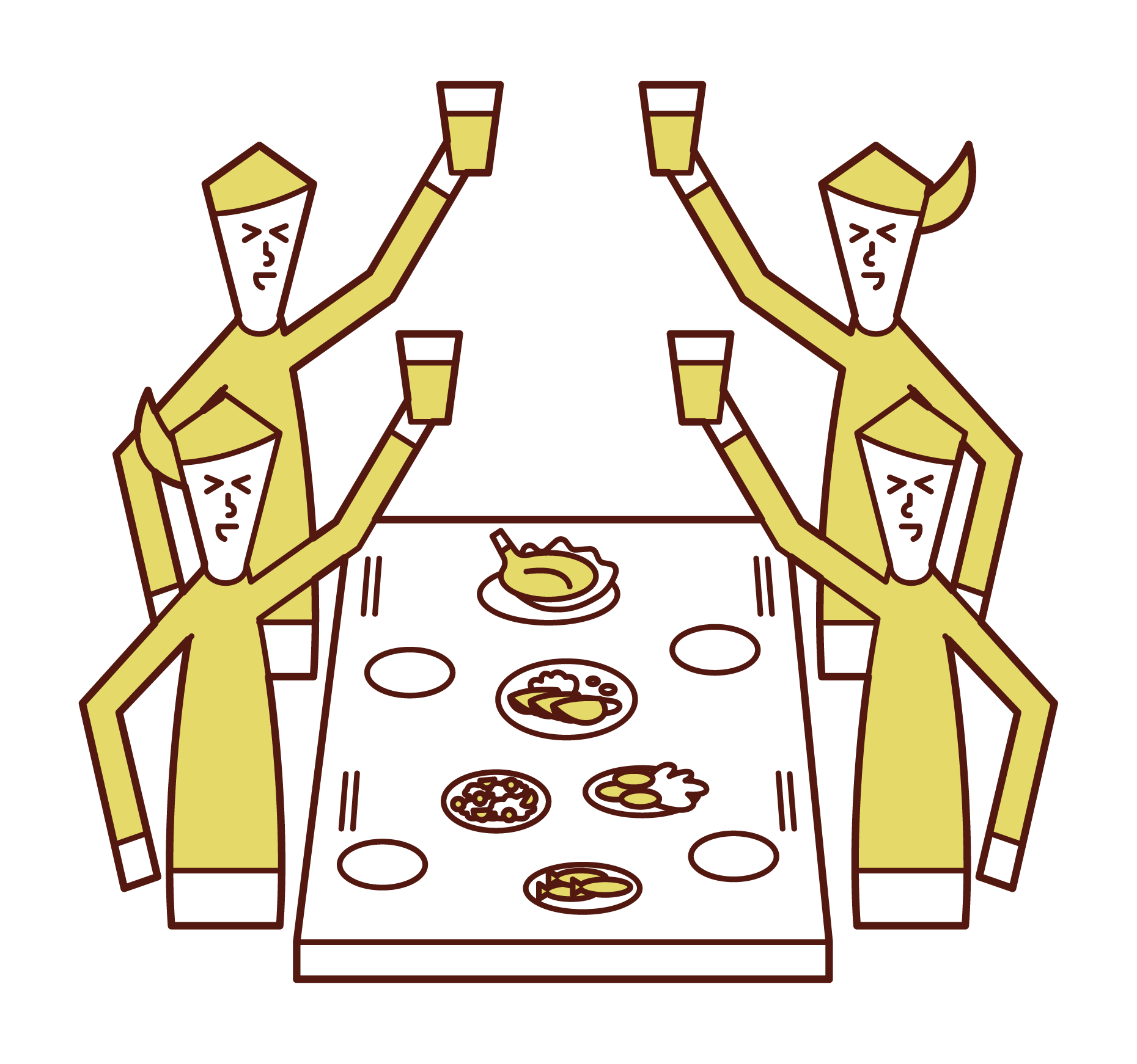 Illustration of people (men and women) toasting at a dinner party