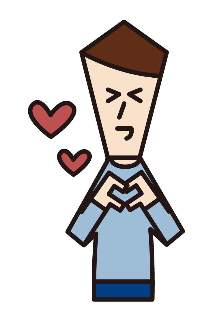 Illustration of a man expressing a heart mark with his hand