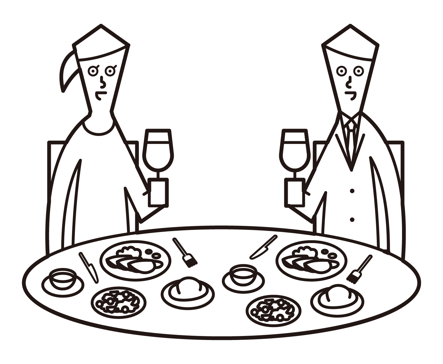 Illustration of a couple enjoying dinner at a restaurant